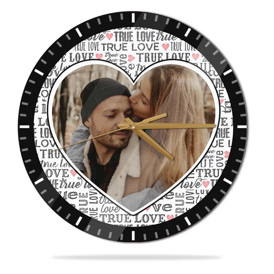 Couple Wooden Sign Personalized Valentine Gifts - True Love In Lifetime - Personalized Upload Photo Wall Clock - Romantic Gift For Couples For Him/Her For Husband/Wife