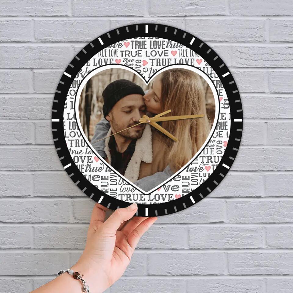 Couple Wooden Sign Personalized Valentine Gifts - True Love In Lifetime - Personalized Upload Photo Wall Clock - Romantic Gift For Couples For Him/Her For Husband/Wife