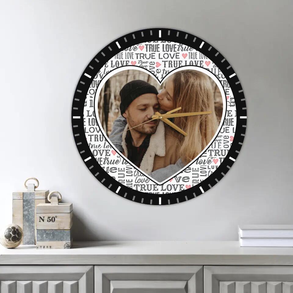 Couple Wooden Sign Personalized Valentine Gifts - True Love In Lifetime - Personalized Upload Photo Wall Clock - Romantic Gift For Couples For Him/Her For Husband/Wife