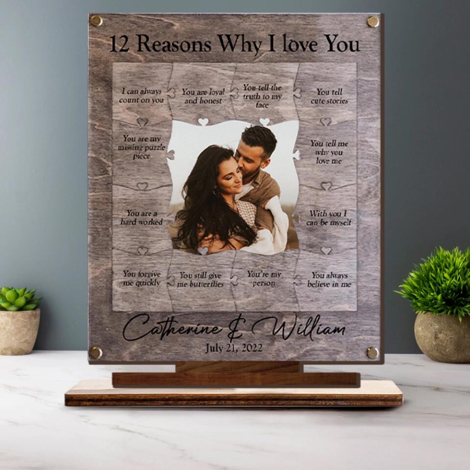 12 Reasons Why I Love You with Acrylic/ Wooden Photo Plaque, Personalized Valentine's Day or Romantic Anniversary Gift for Boyfriend/ Girlfriend - Husband/Wife - 212IHNVSWP965