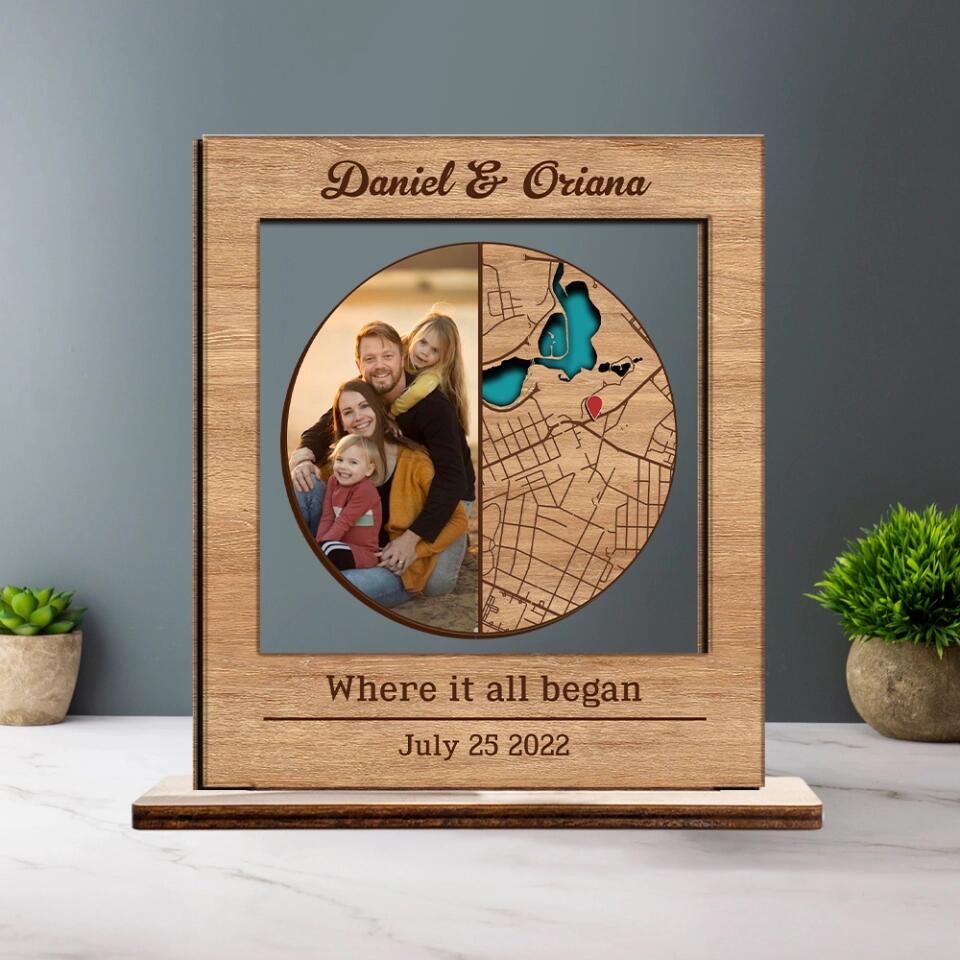 Where It All Began Sign Retro Map - Housewarming Gifts - Cusom Wooden Plaque - Anniversary Gift For Couples