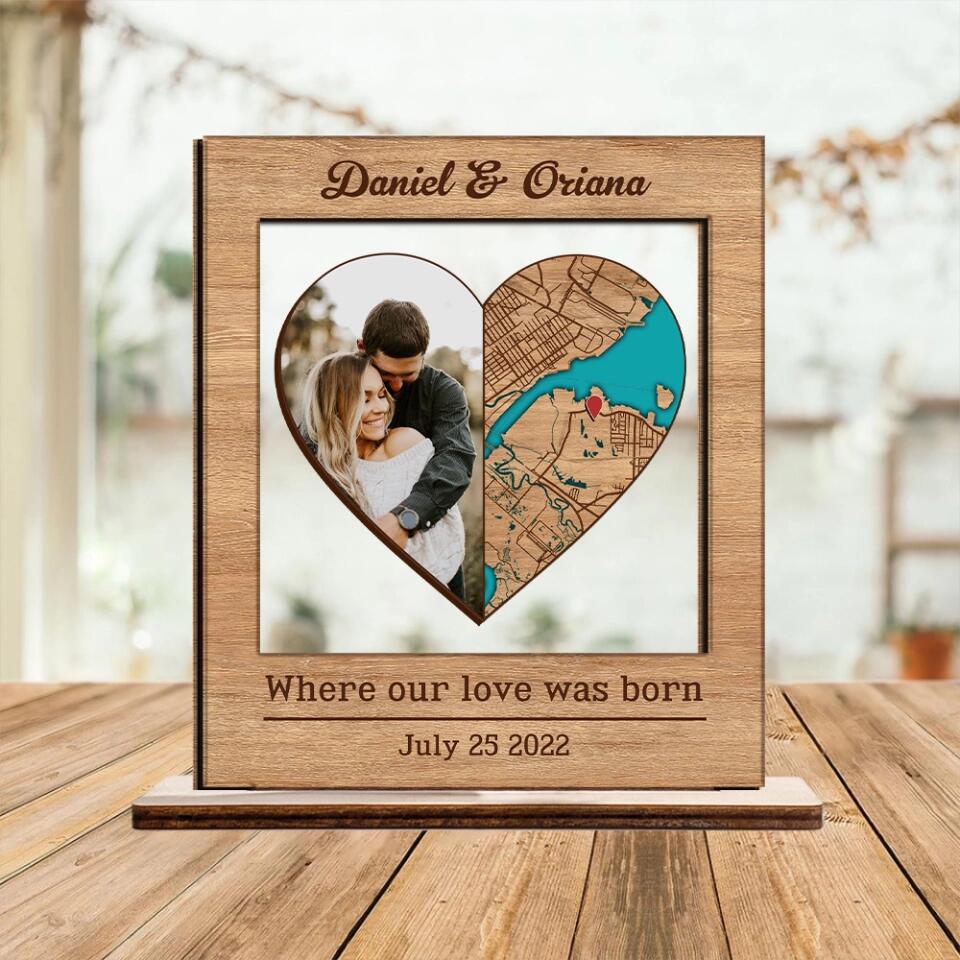 Where It All Began Sign Retro Map - Housewarming Gifts - Cusom Wooden Plaque - Anniversary Gift For Couples