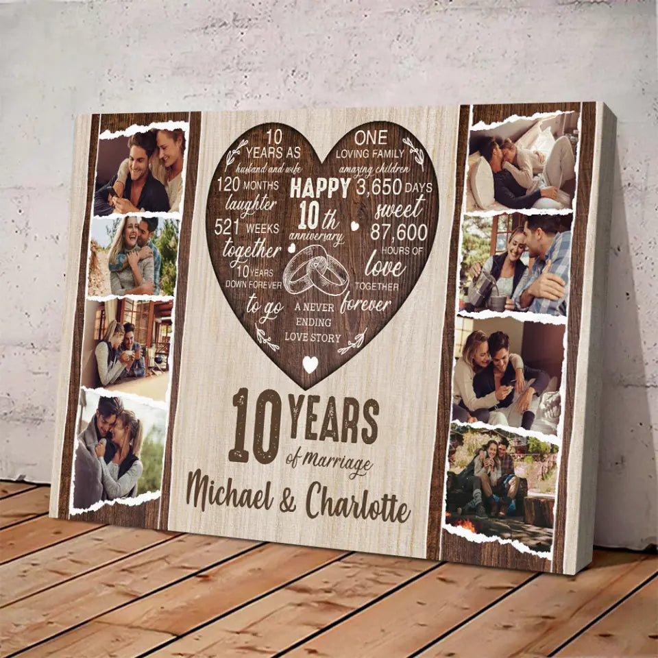 10 Years Of Marriage Photo and Name Personalized Canvas Poster