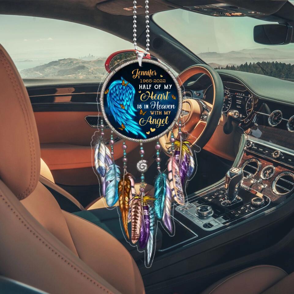 Half of My Heart Lives In Heaven With My Angel - Personalized Car Ornament - Best Memorial Gifts - 301IHPNPOR0001