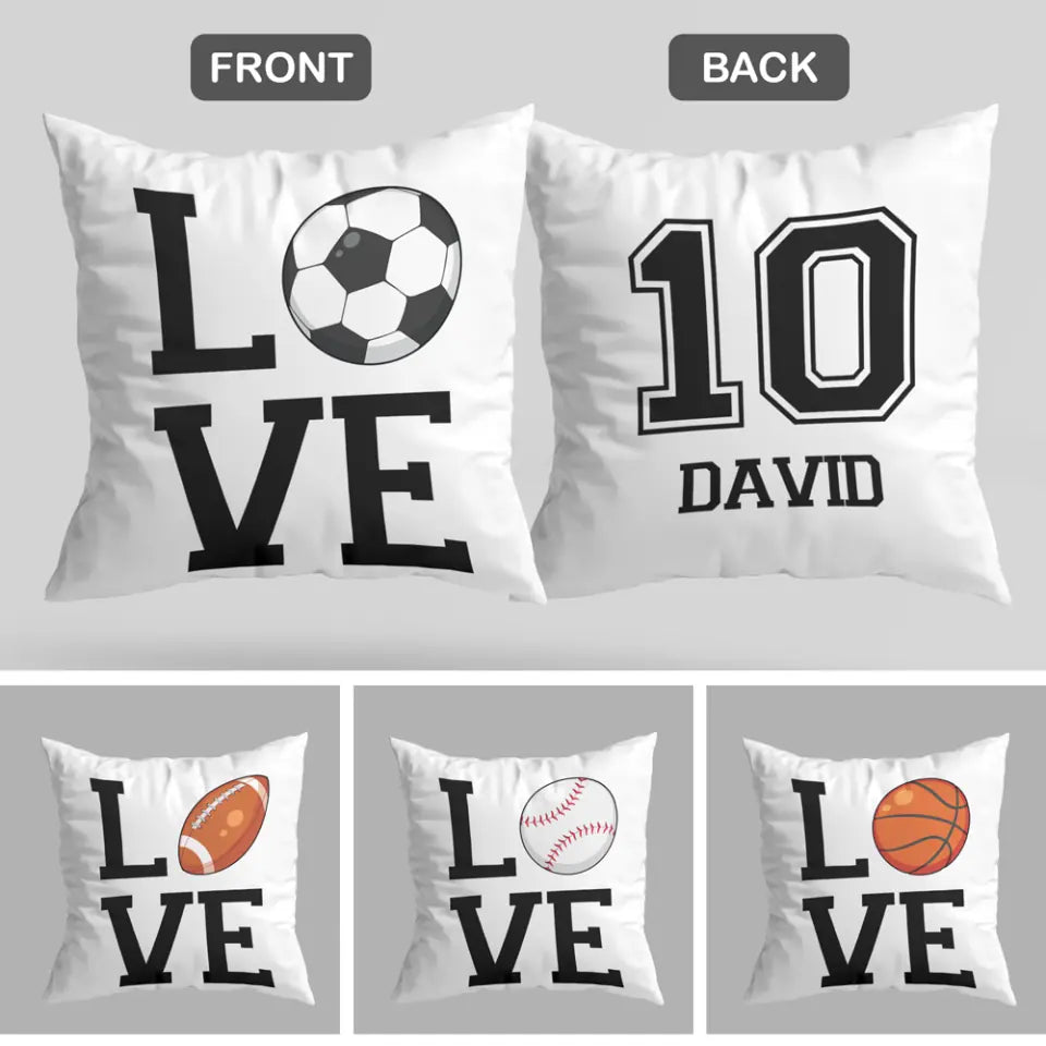 Love Football Soccer Basketball Baseball Personalized Canvas Pillow Gift For Sport Lover