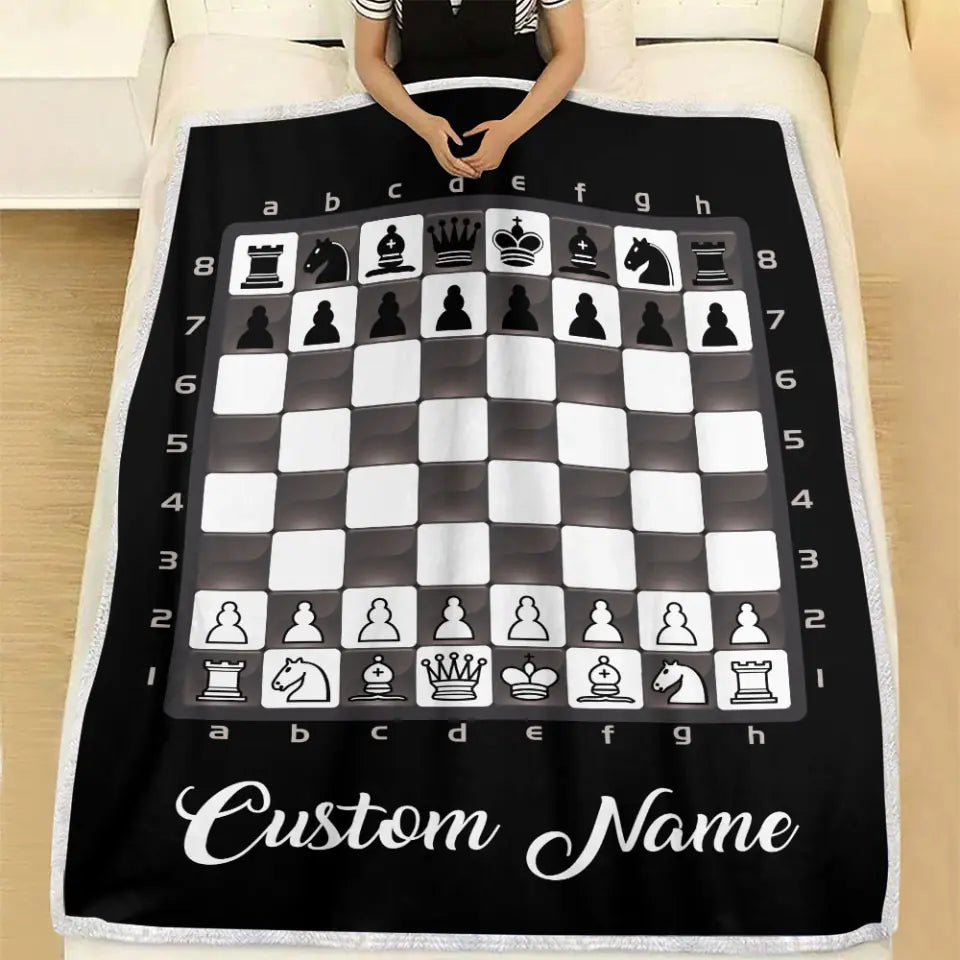 Chess Board - Personalized Blanket - Custom Player&#39;s Name - Gift for Chess Lover