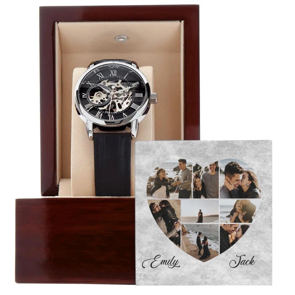 Custom Photo Collage Heart Shape - Personalized Men's Luxury Men Watch