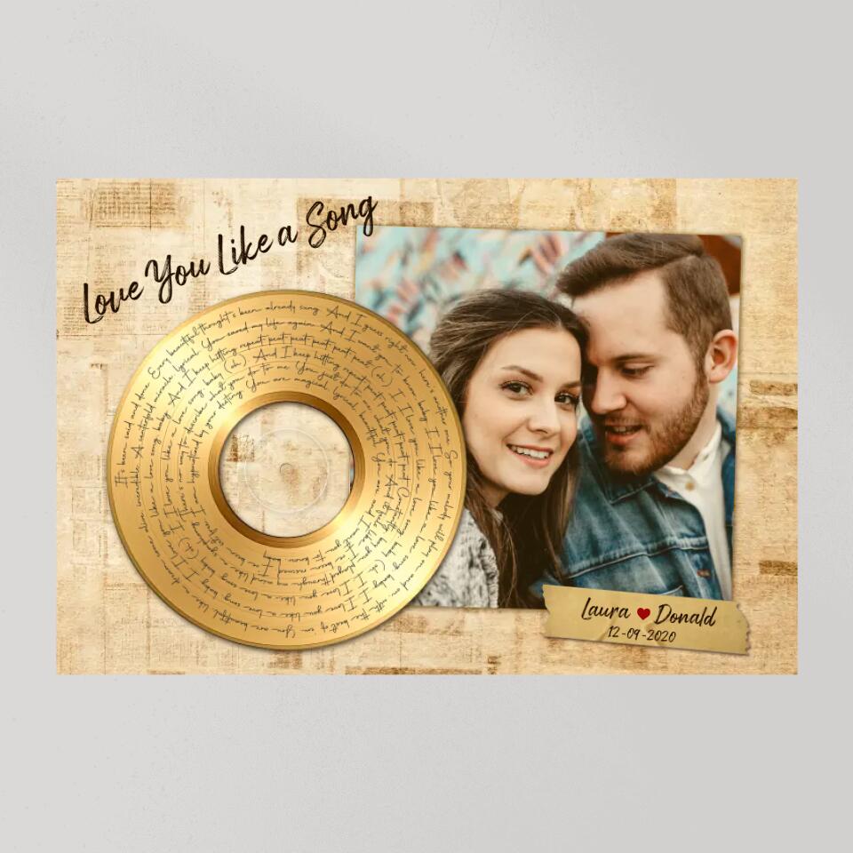 Personalized Valentine Gifts - Love You Like A Love Song Custom Canvas Poster Anniversary Gift For Couples