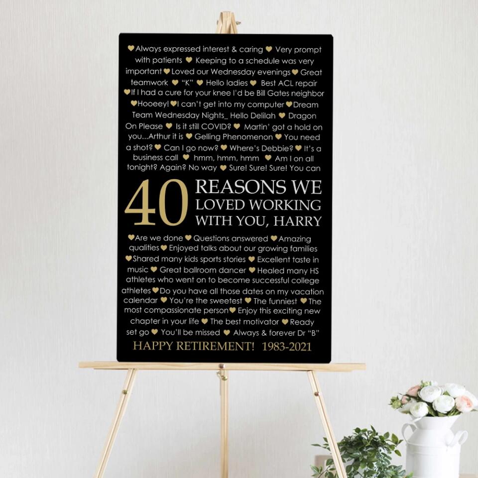40 Reasons We Loved Working With You Custom Canvas Poster Retirement Gift For Coworkers
