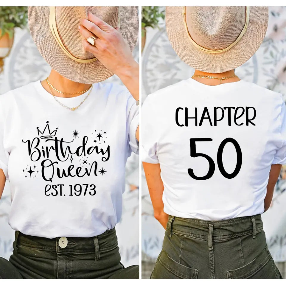 Birthday Queen Est. 1963 Chapter 60 - 60th Birthday Gift - Two Side T-shirt - Birthday Gift for Mom Grandma Wife - Women Tee - Personalized Year &amp; Age - 40th 50th 80th 100th - 301ICNBNTS056