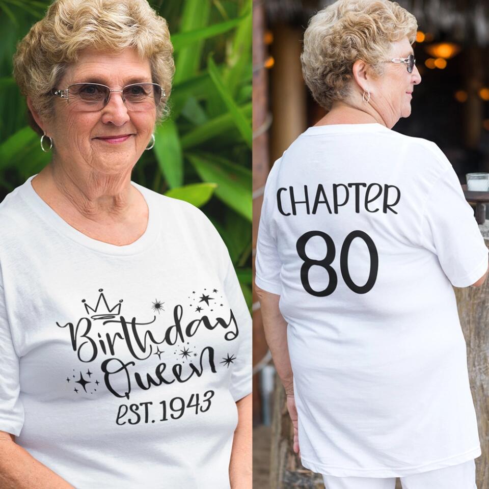 Birthday Queen Est. Chapter - Personalized T-shirt - Birthday Gift for Mom or Grandma