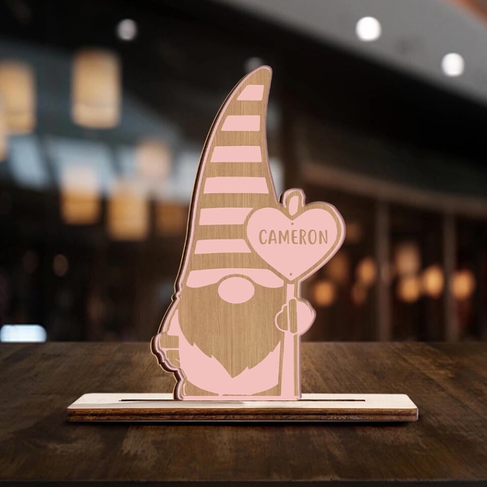 Cute Gnomes with Heart - Gnome Valentine Day Theme - Personalized Name - Custom Wooden Plaque - Lovely Valentine Gift for Boyfriend Girlfriend Husband Wife - 301ICNWP0039