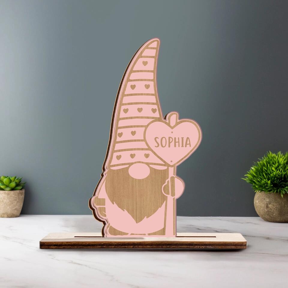 Cute Gnomes with Heart - Gnome Valentine Day Theme - Personalized Name - Custom Wooden Plaque - Lovely Valentine Gift for Boyfriend Girlfriend Husband Wife - 301ICNWP0039