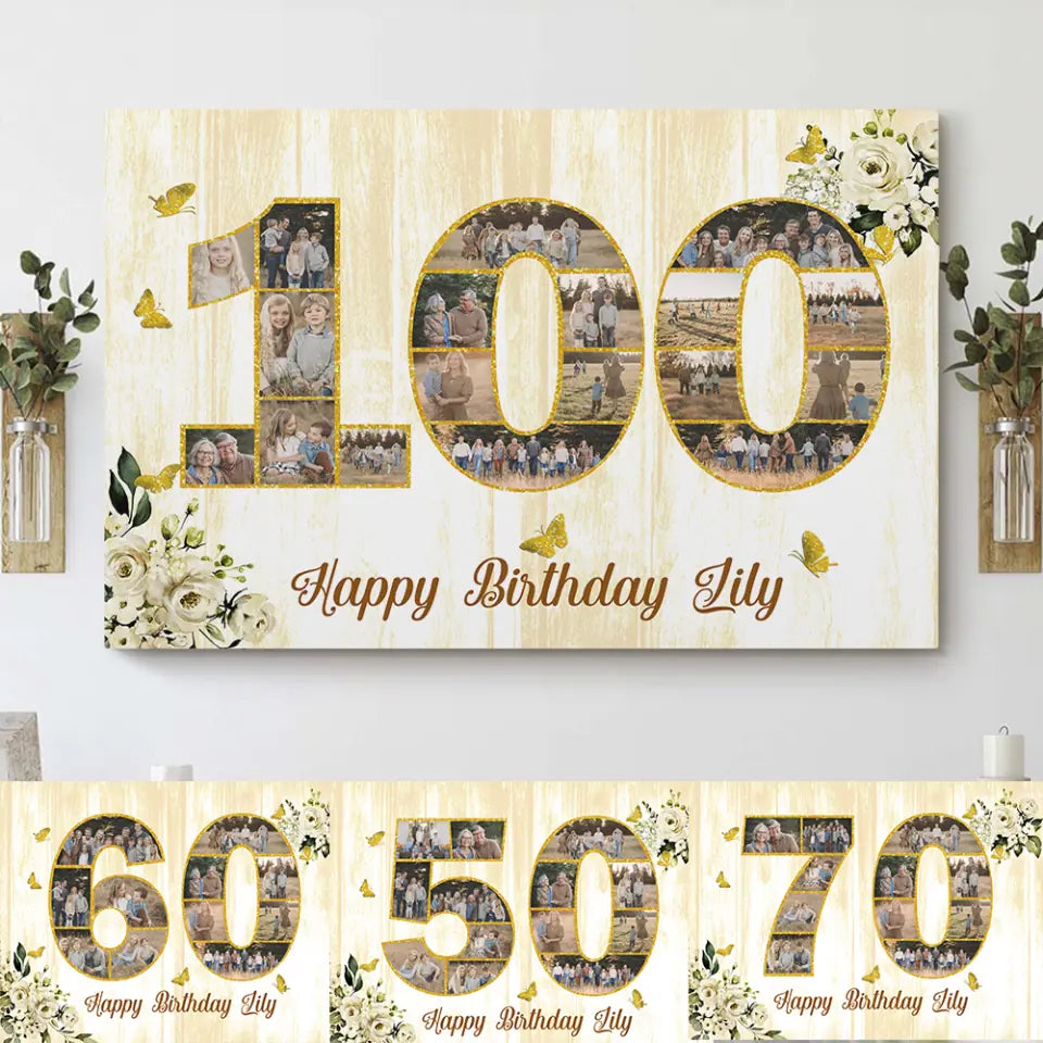 Happy Birthday 50 60 65 70 80 100 Custom Canvas Poster Birthday Gift For Parents Grandparents