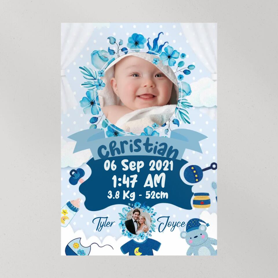 Newborn Baby With Date Of Birth Custom Canvas Poster First Birthday Themes Gift