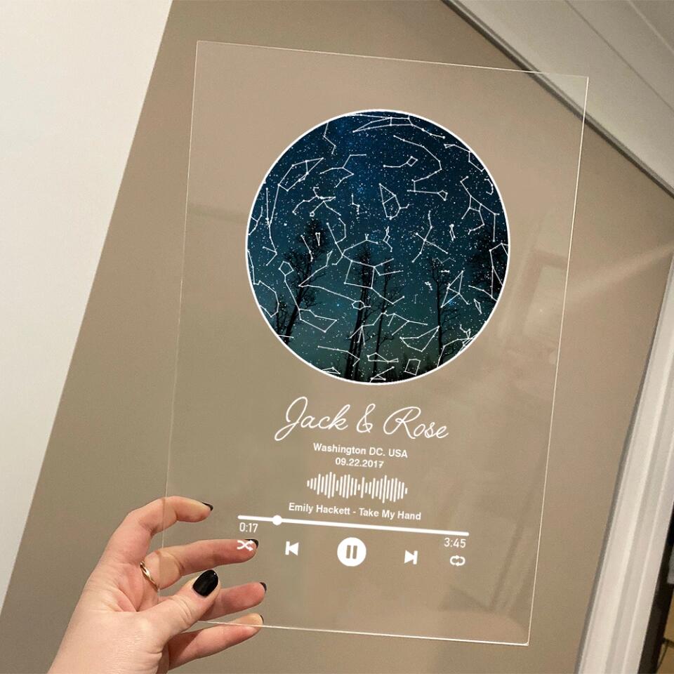Personalized Valentine Gifts - Custom Star Map With Favorite Song Personalized Acrylic Plaque