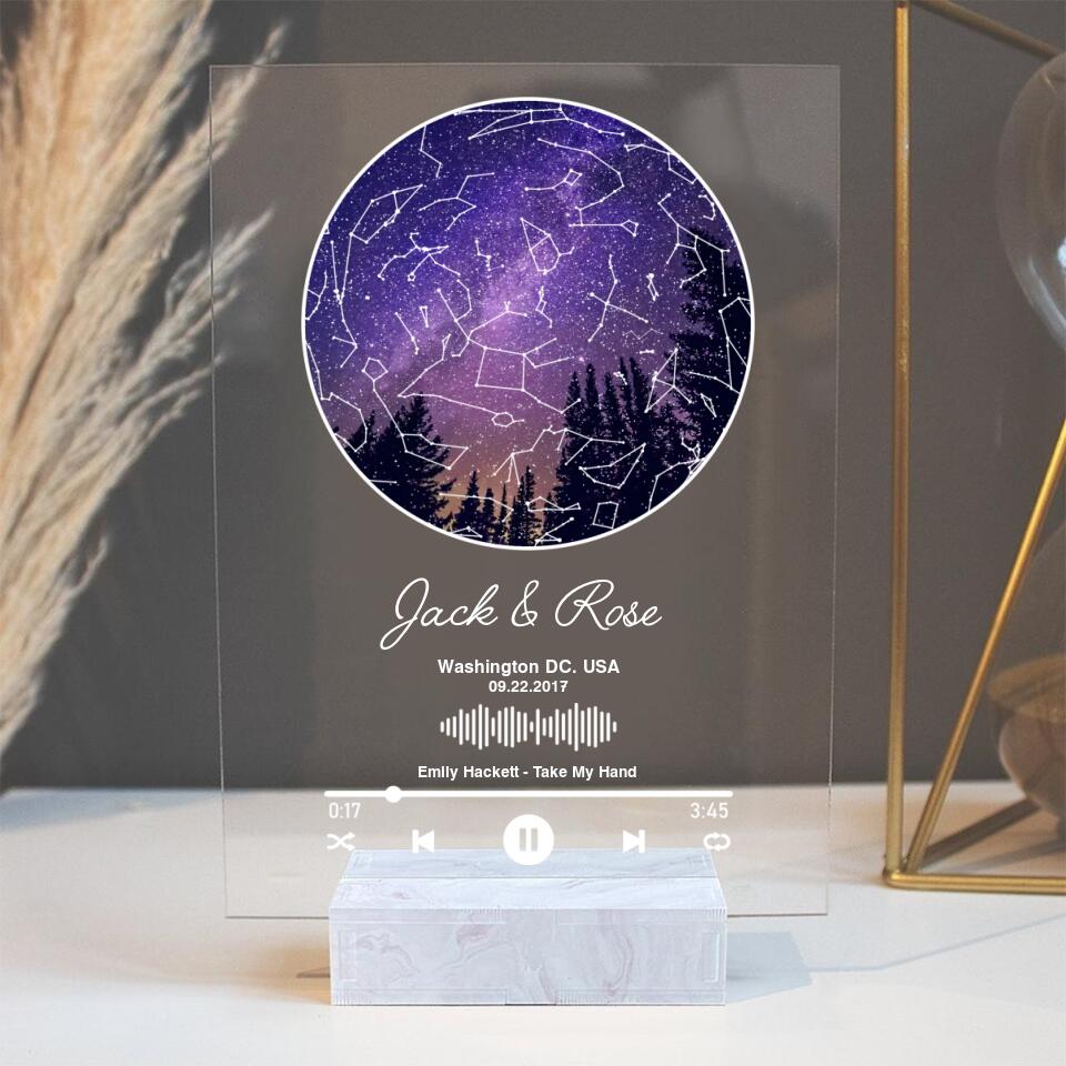 Personalized Valentine Gifts - Custom Star Map With Favorite Song Personalized Acrylic Plaque
