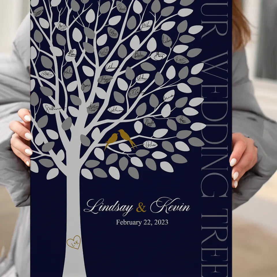 Wedding Guest Book Alternative 3D Guestbook Wood Tree - Personalized Canvas Poster - Wedding Gift For Couple Newly Married