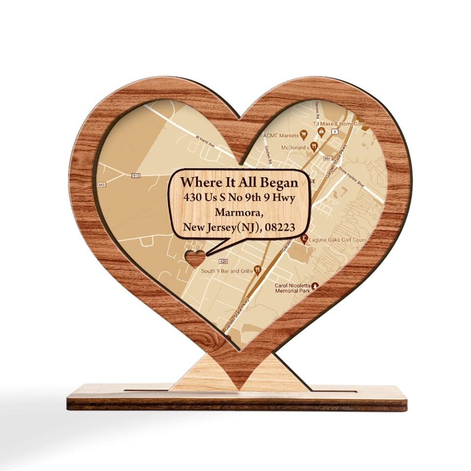 Where It All Began Retro Map - Housewarming Gifts - Custom Wooden Plaque - Valentine's Day Gift