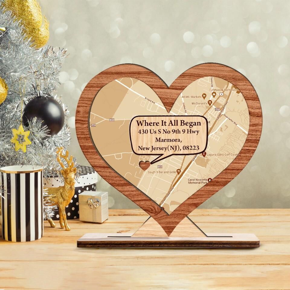 Where It All Began Retro Map - Housewarming Gifts - Custom Wooden Plaque - Valentine's Day Gift