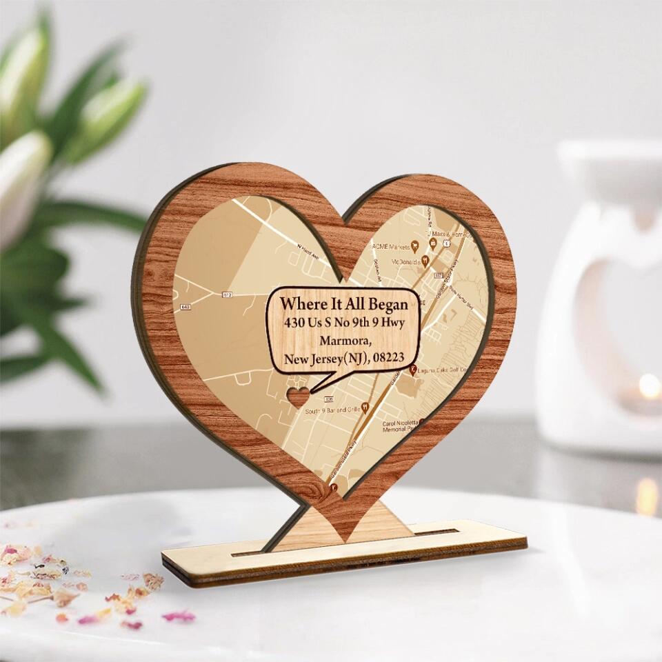 Where It All Began Retro Map - Housewarming Gifts - Custom Wooden Plaque - Valentine's Day Gift