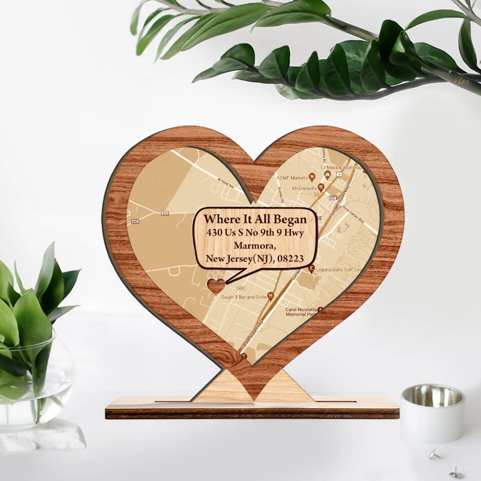 Where It All Began Retro Map - Housewarming Gifts - Custom Wooden Plaque - Valentine's Day Gift