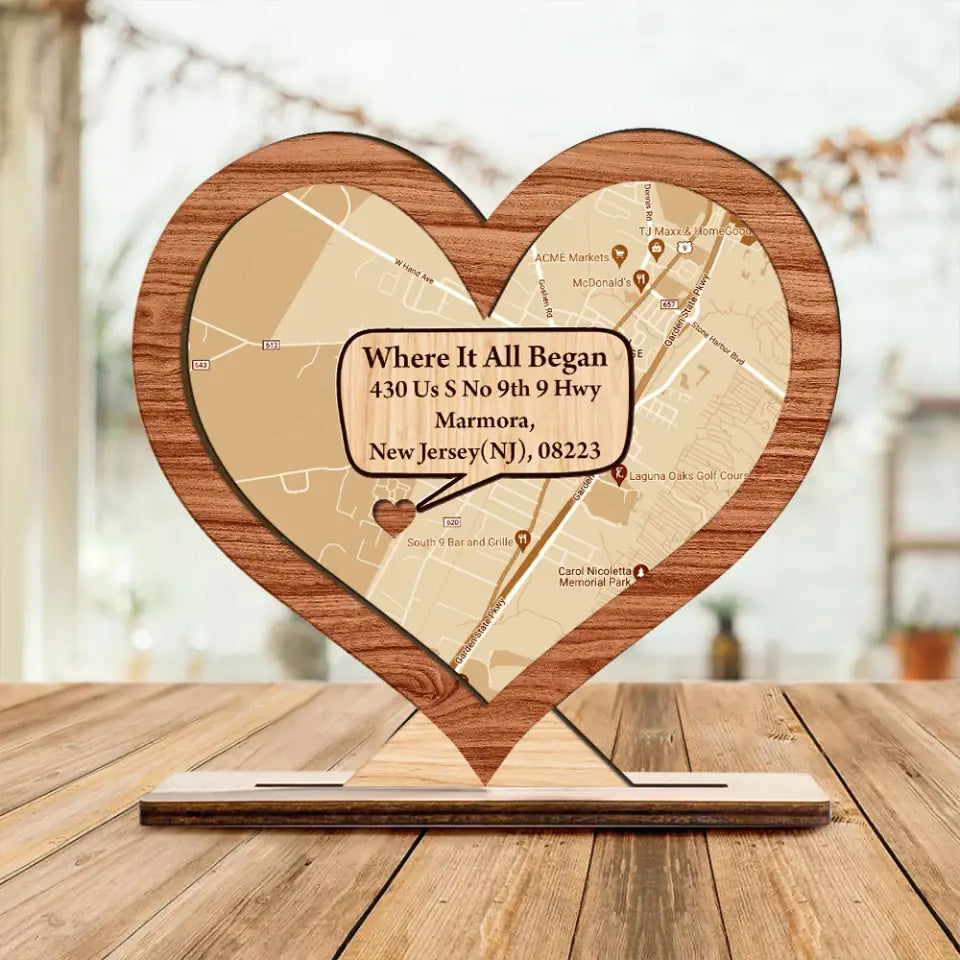 Where It All Began - Personalized Wooden Plaque - Custom Map - Valentine&#39;s Day Gift