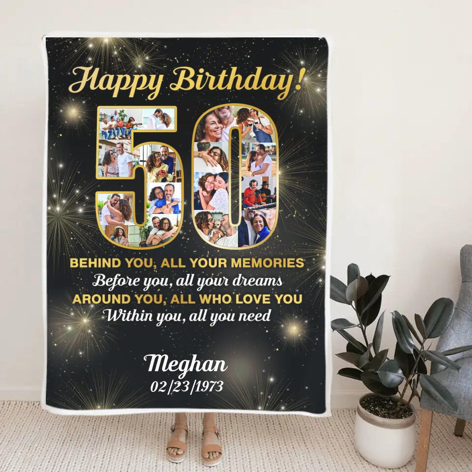 Happy 50th Birthday - Personalized Blanket 3 Sizes - Best 50th Birthday Gifts For Dad Mom Grandparents Wife Husband - 301IHPBNBL040