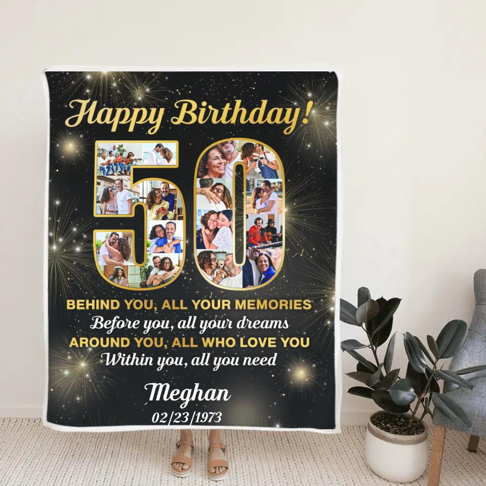 Happy 50th Birthday - Personalized Blanket 3 Sizes - Best 50th Birthday Gifts For Dad Mom Grandparents Wife Husband - 301IHPBNBL040