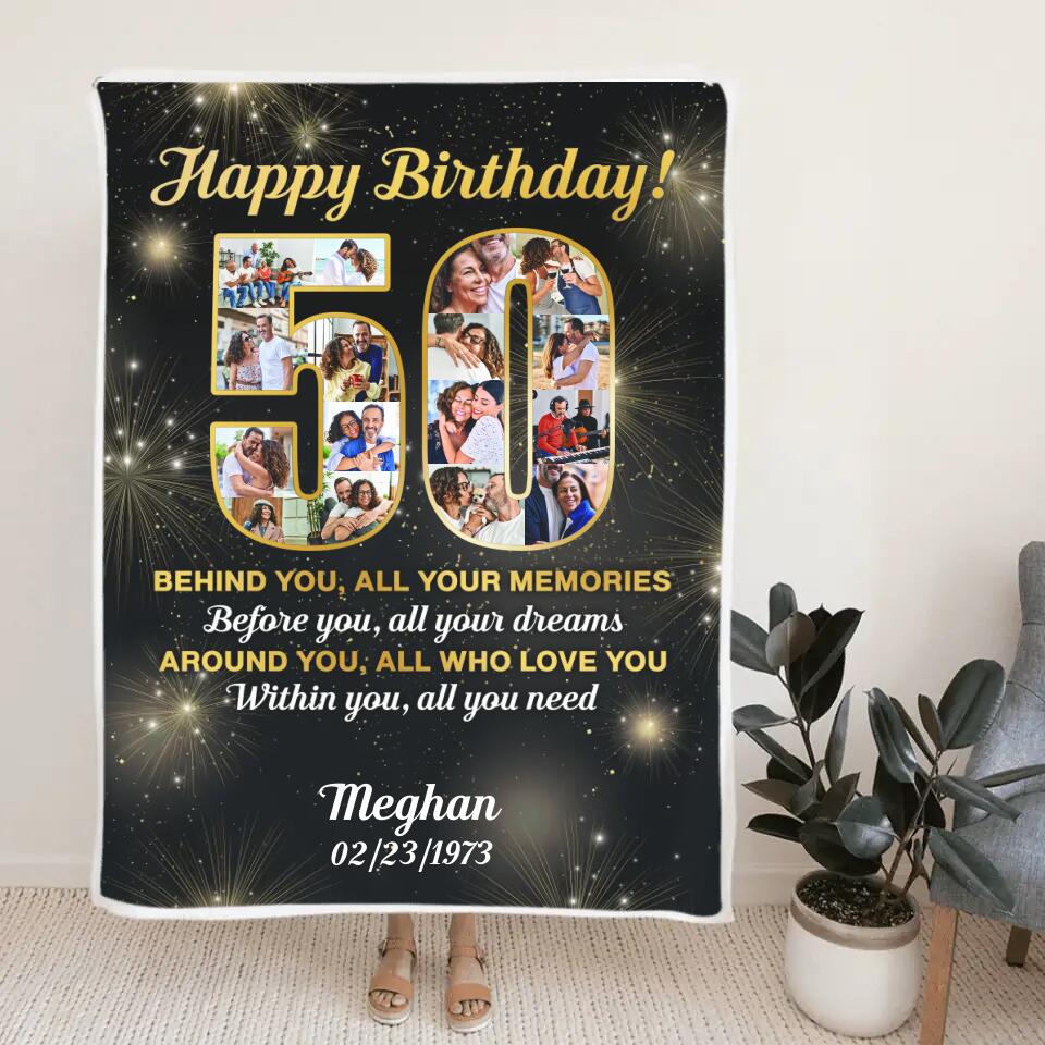 Happy 50th Birthday - Personalized Blanket 3 Sizes - Best 50th Birthday Gifts For Dad Mom Grandparents Wife Husband - 301IHPBNBL040