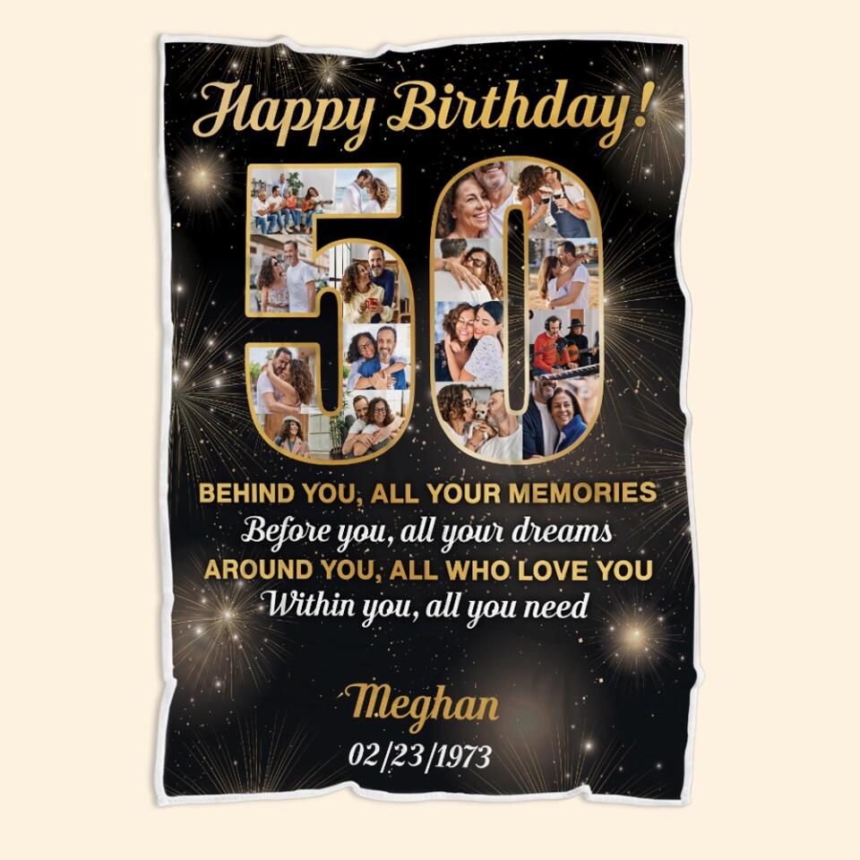 Happy 50th Birthday - Personalized Blanket 3 Sizes - Best 50th Birthday Gifts For Dad Mom Grandparents Wife Husband - 301IHPBNBL040