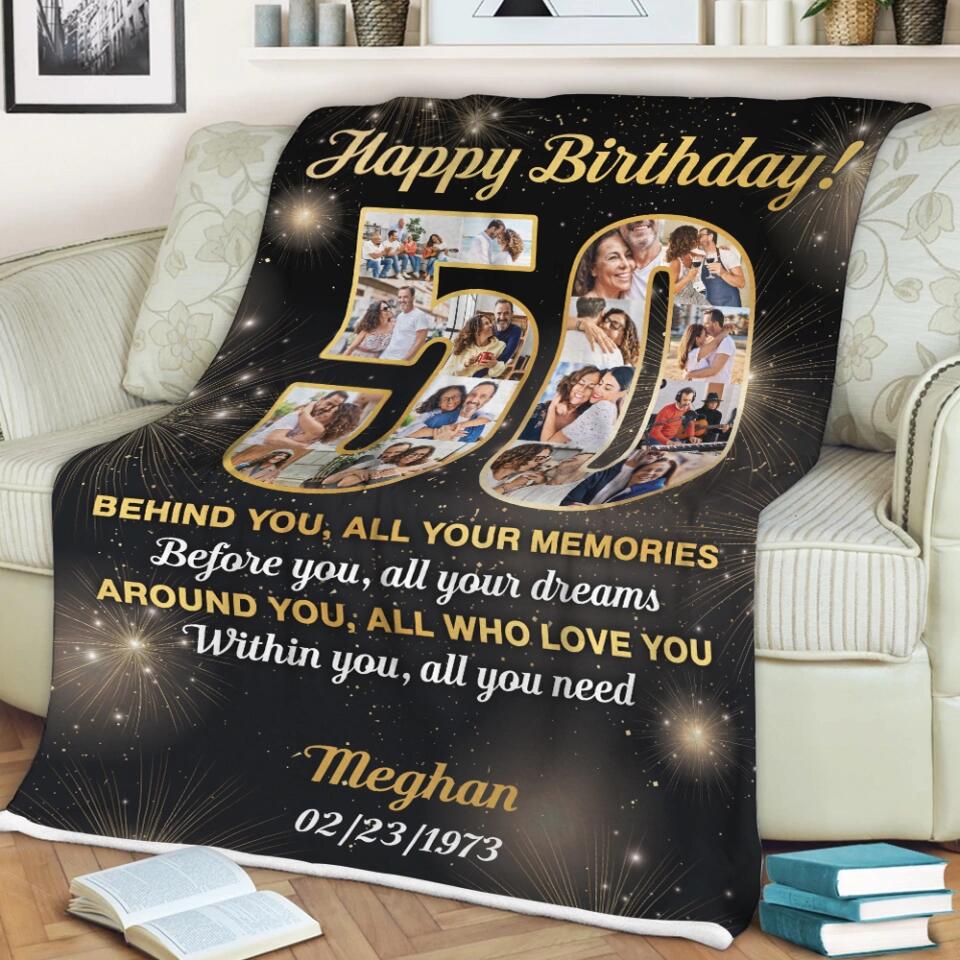 Happy 50th Birthday - Personalized Blanket 3 Sizes - Best 50th Birthday Gifts For Dad Mom Grandparents Wife Husband - 301IHPBNBL040