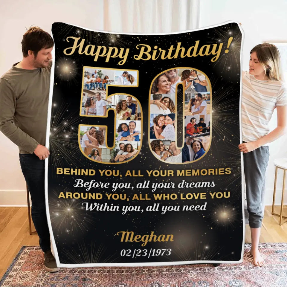 Happy 50th Birthday - Personalized Blanket 3 Sizes - Best 50th Birthday Gifts For Dad Mom Grandparents Wife Husband - 301IHPBNBL040