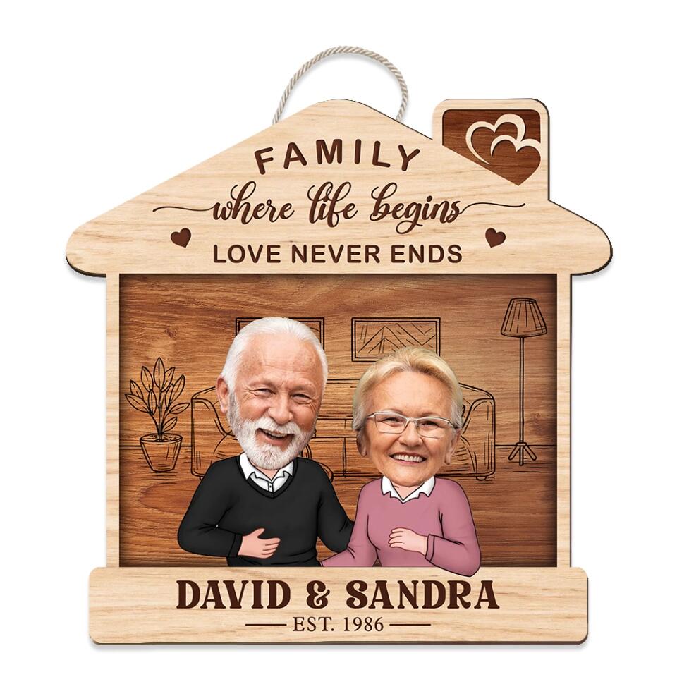 Couple Wooden Sign Family Where Life Begins And Love Never Ends - Housewarming Gifts - Custom Wooden Sign - Gift For Couples