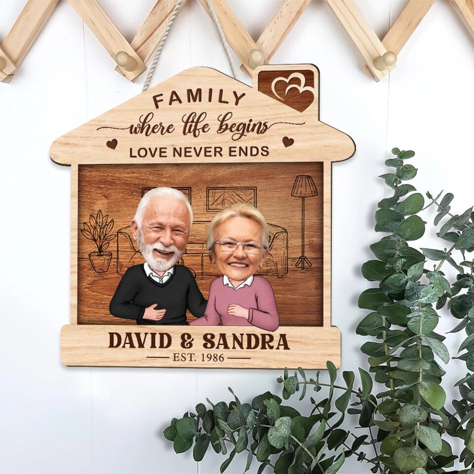 Couple Wooden Sign Family Where Life Begins And Love Never Ends - Housewarming Gifts - Custom Wooden Sign - Gift For Couples