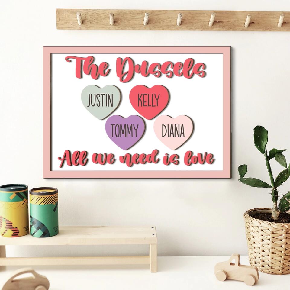 Couple Wooden Sign Personalized Valentine Gifts - All We Need Is Love - Custom Wooden Art - Anniversary, Valentine Gift For Couples