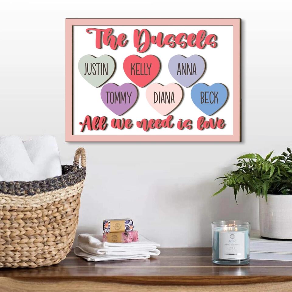 Couple Wooden Sign Personalized Valentine Gifts - All We Need Is Love - Custom Wooden Art - Anniversary, Valentine Gift For Couples