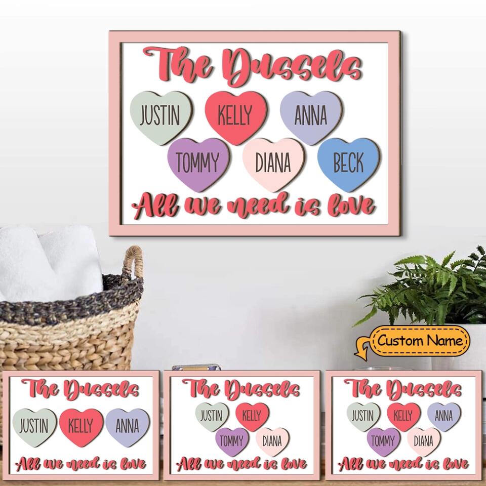 Couple Wooden Sign Personalized Valentine Gifts - All We Need Is Love - Custom Wooden Art - Anniversary, Valentine Gift For Couples