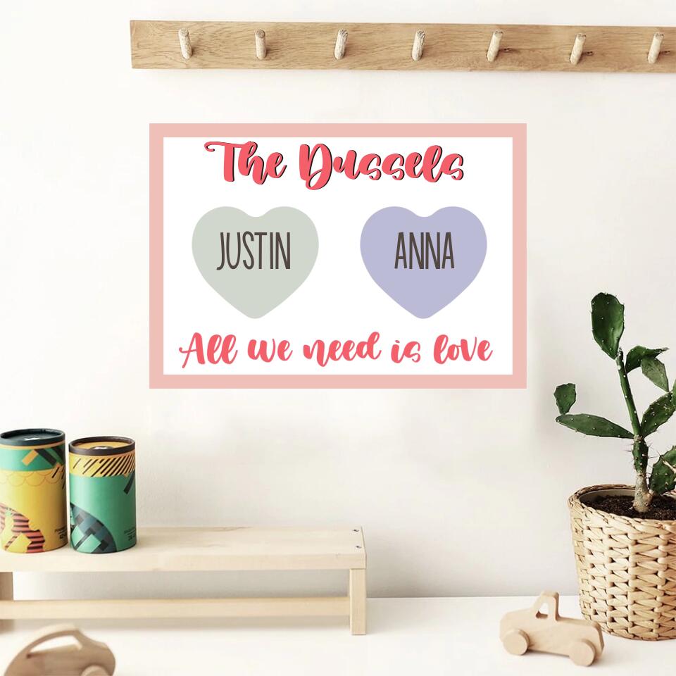 Couple Wooden Sign Personalized Valentine Gifts - All We Need Is Love - Custom Wooden Art - Anniversary, Valentine Gift For Couples