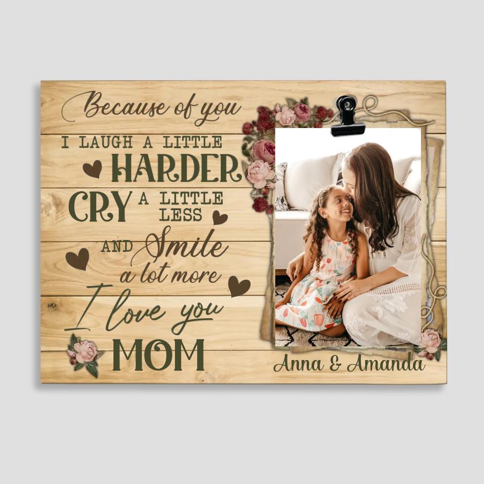 Because Of You Mom - Personalized Photo Clip Frame