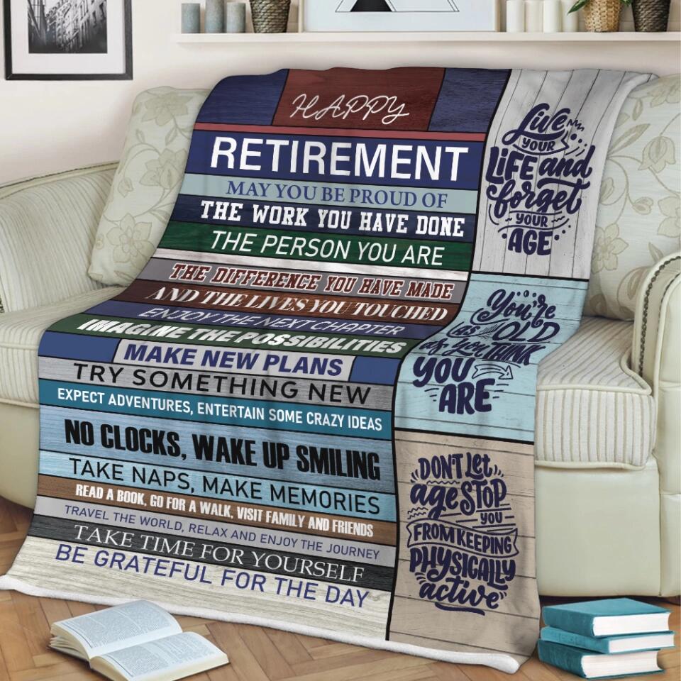 Happy Retirement May You Be Proud Of The Work You Have Done The Person You Are The Difference You Have Made - Fleece Blanket - Retirement Gift - Gift for Mentor Boss Coworker Professor - Thank You/Appreciation Gifts - 302ICNLNBL104
