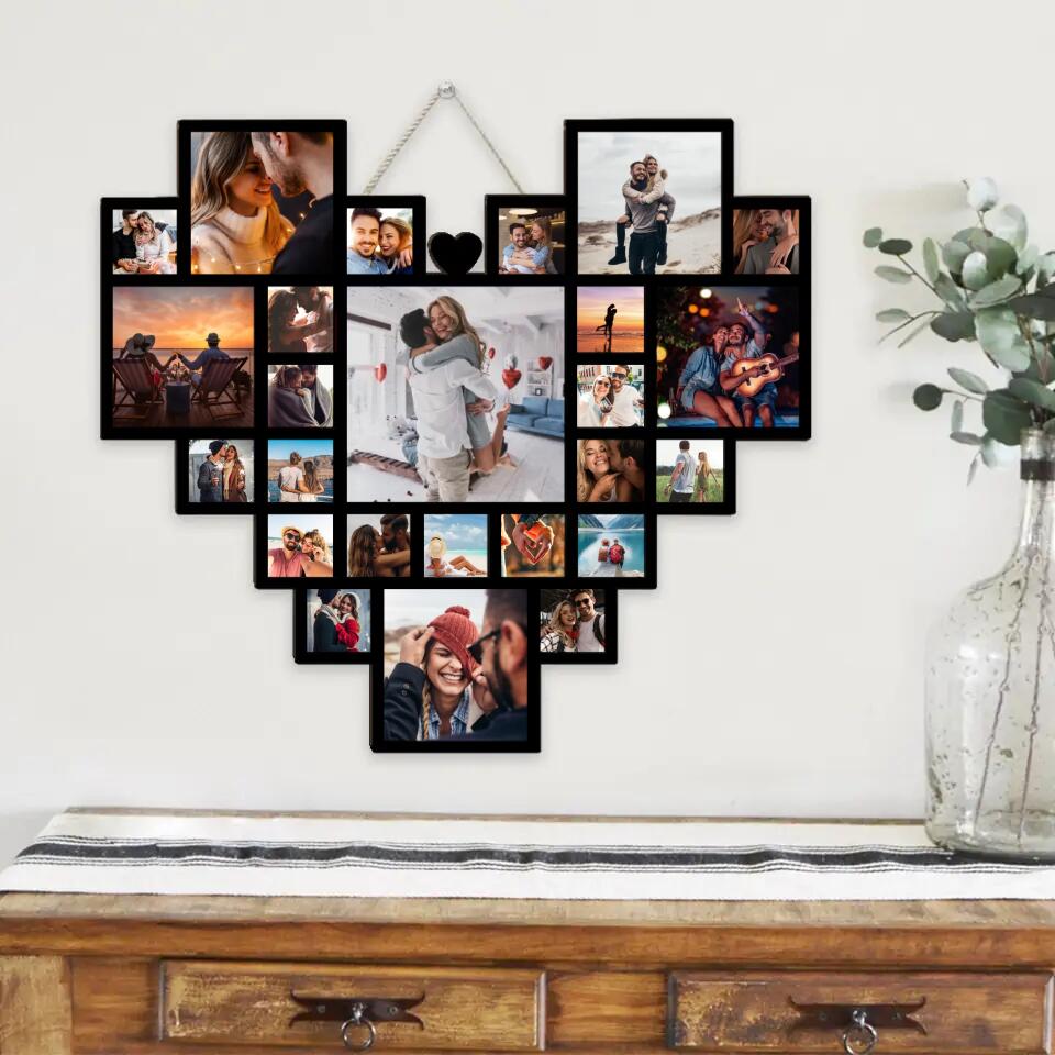 Our Love Story - Personalized Wooden Sign - Heart Shaped With Upload Photo