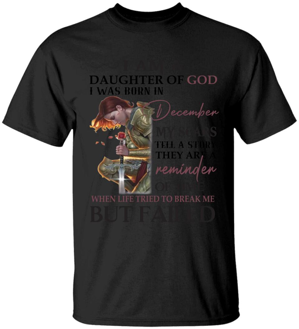 I Am Daughter Of God My Scars Tell A Story - Personalized T-shirt/Sweater - Custom Month - Gift For Girls For Her God Believer - 301IHPVSSW128