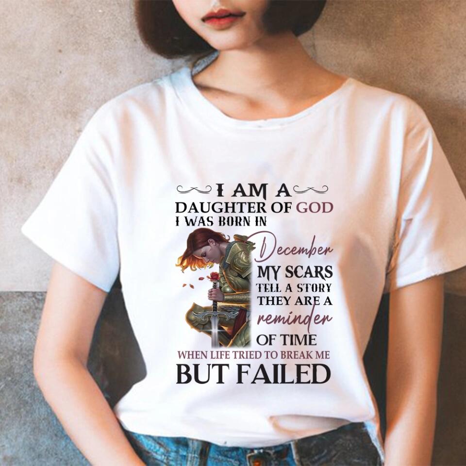 I Am Daughter Of God My Scars Tell A Story - Personalized T-shirt/Sweater - Custom Month - Gift For Girls For Her God Believer - 301IHPVSSW128