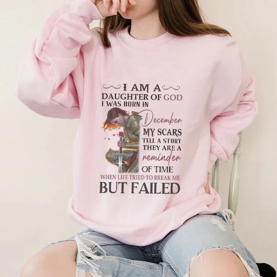 I Am Daughter Of God My Scars Tell A Story - Personalized T-shirt/Sweater - Custom Month - Gift For Girls For Her God Believer - 301IHPVSSW128