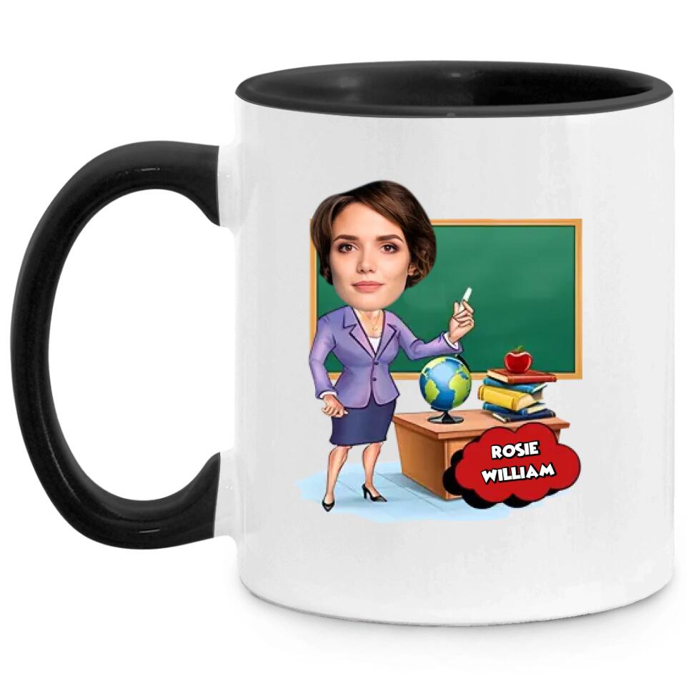Custom Teacher Face - Accent Mug - Personzlied Name & Photo - Ceramic Mug - Thank You Gift for Teacher from Student - for Teacher Bestie - 212ICNNPMU432