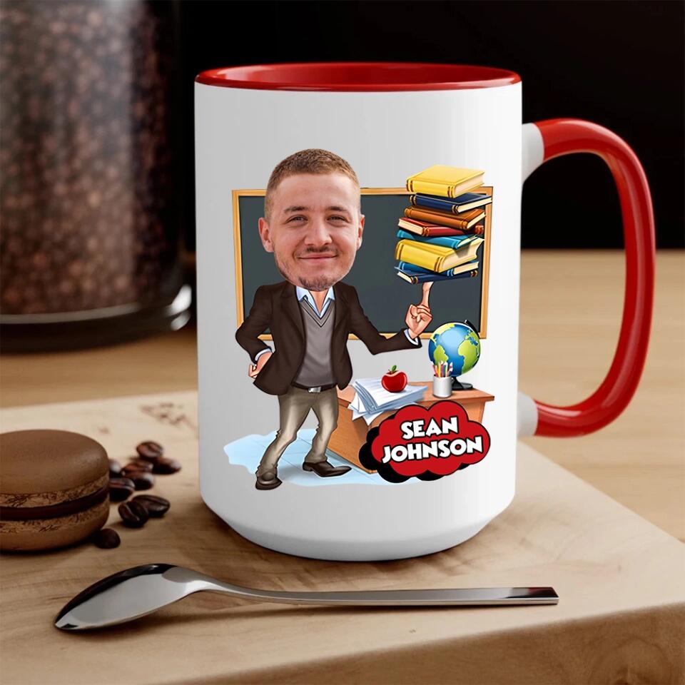 Custom Teacher Face - Accent Mug - Personzlied Name & Photo - Ceramic Mug - Thank You Gift for Teacher from Student - for Teacher Bestie - 212ICNNPMU432