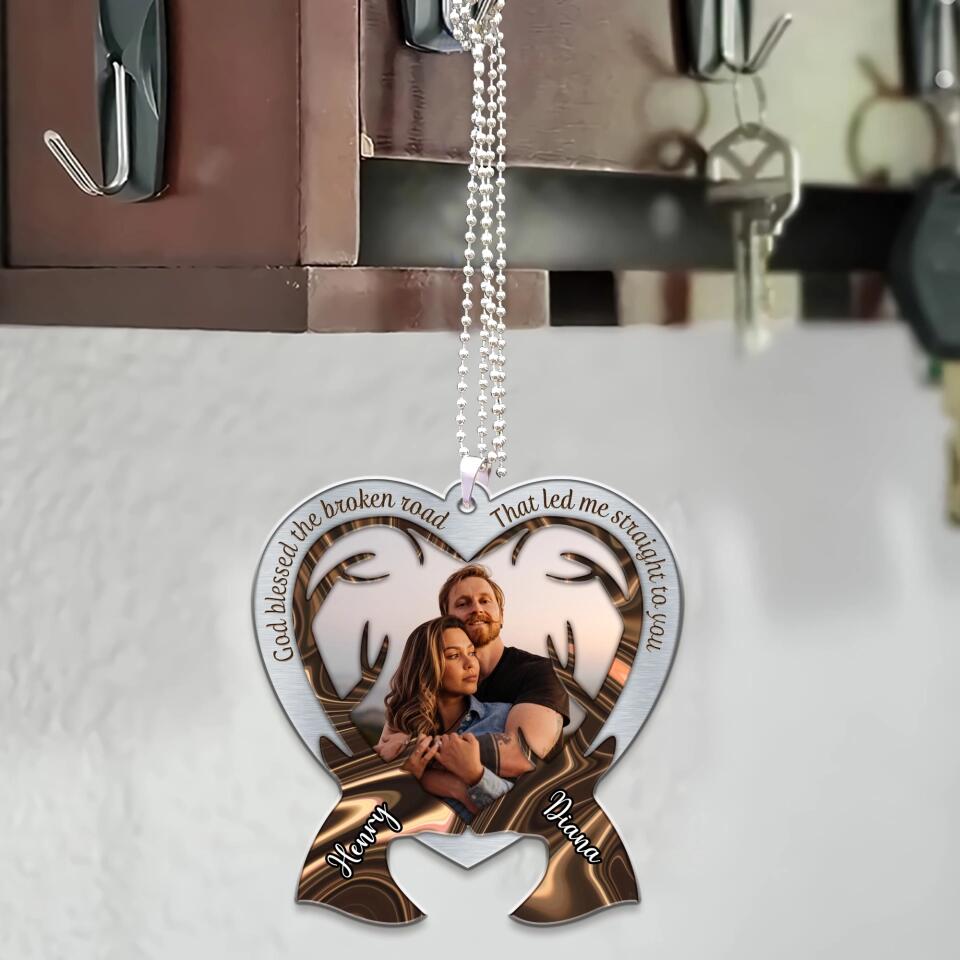 God Blessed The Broken Road That Led Me Straight To You - Personalized Car Ornament - Gift For Couples