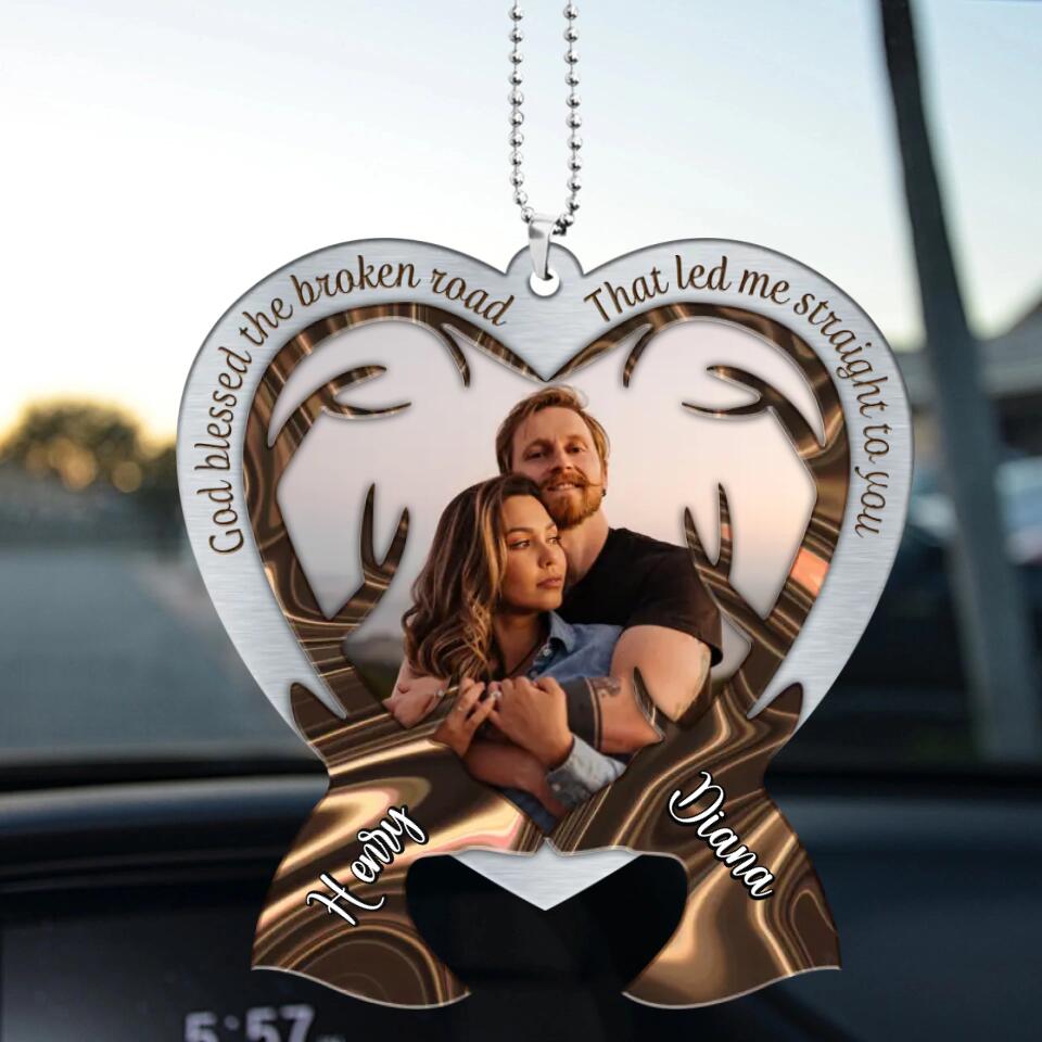 God Blessed The Broken Road That Led Me Straight To You - Personalized Car Ornament - Gift For Couples