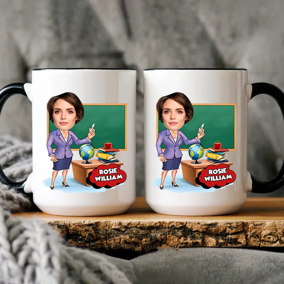 Custom Teacher Face - Accent Mug - Personzlied Name &amp; Photo - Ceramic Mug - Thank You Gift for Teacher from Student - for Teacher Bestie - 212ICNNPMU432